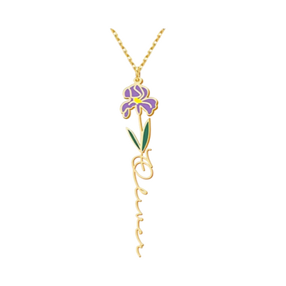 Personalized Floral Name Necklace Charms with Birthstones - Custom Flower & Name Jewelry