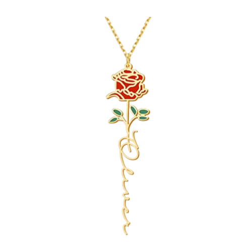 Personalized Floral Name Necklace Charms with Birthstones - Custom Flower & Name Jewelry