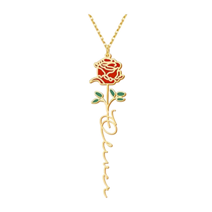 Personalized Floral Name Necklace Charms with Birthstones - Custom Flower & Name Jewelry