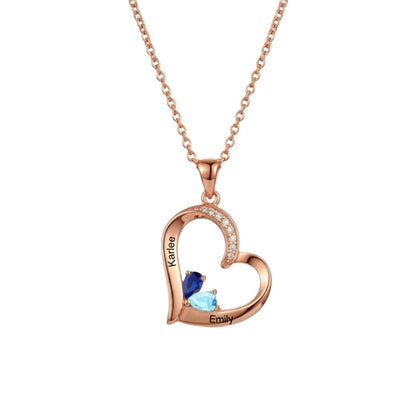 Rose gold custom heart necklace with 2 birthstones