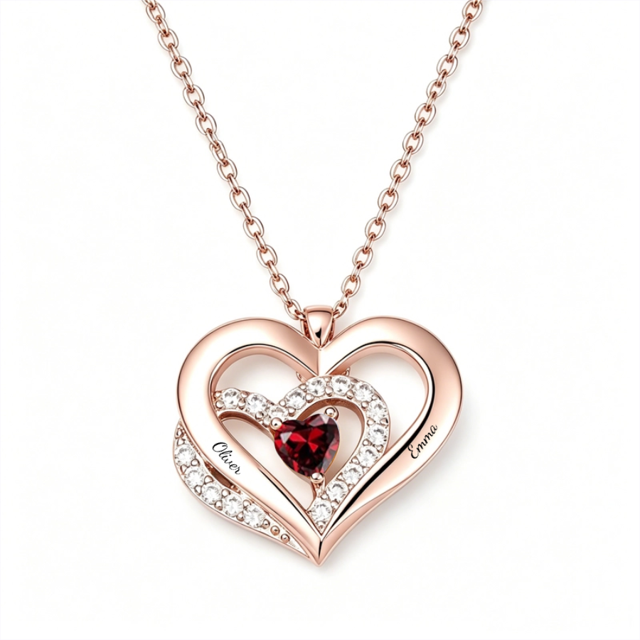 Rose gold heart birthstone necklace front view