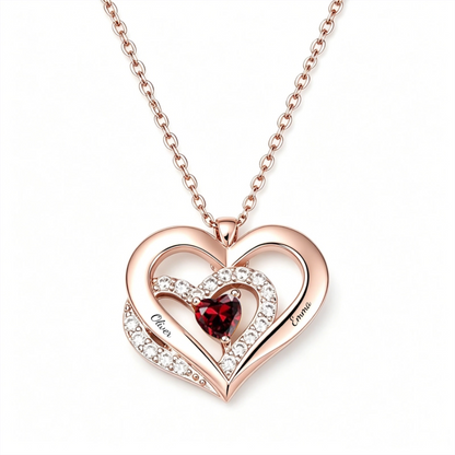Rose gold heart birthstone necklace front view