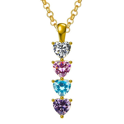 Custom-made Gold Plated necklace featuring four heart-shaped family birthstones.