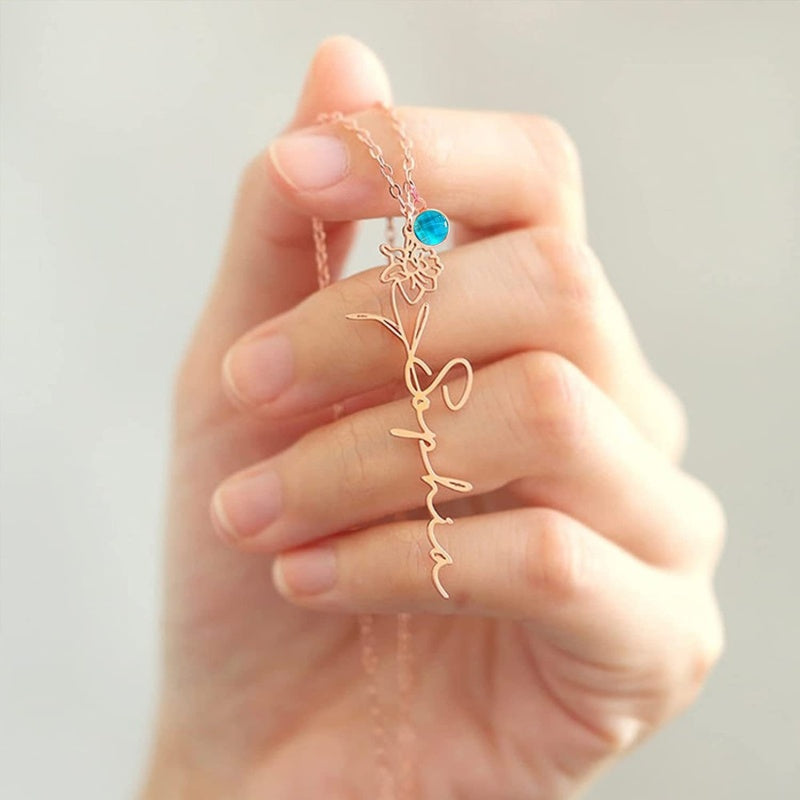 Customize Your Own Floral Name Necklace with Birthstone