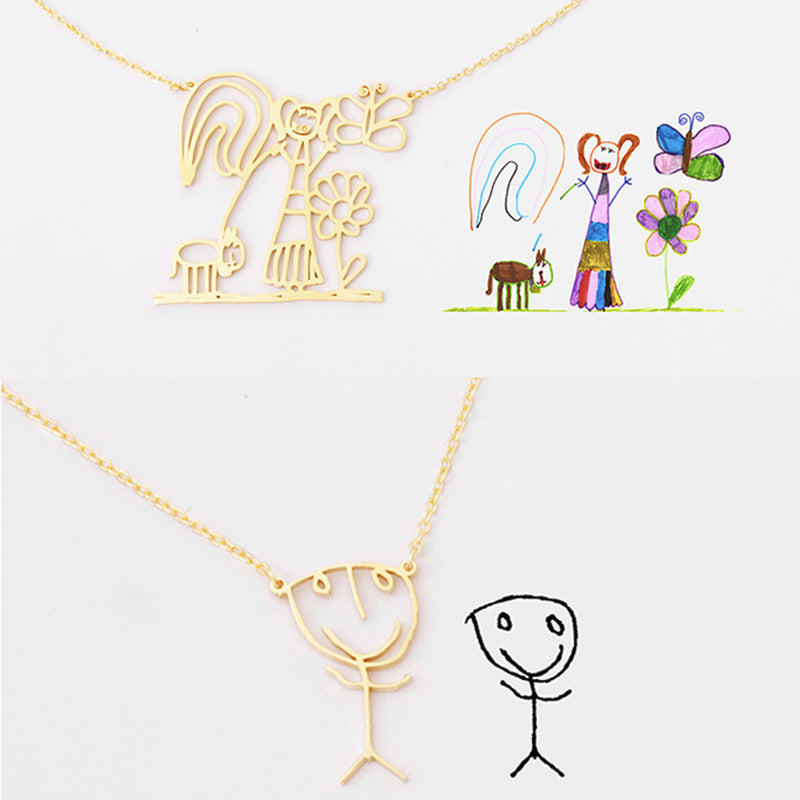 Personalized Kids Drawing Necklace-Perfect Personalized Gift for Mom/Dad