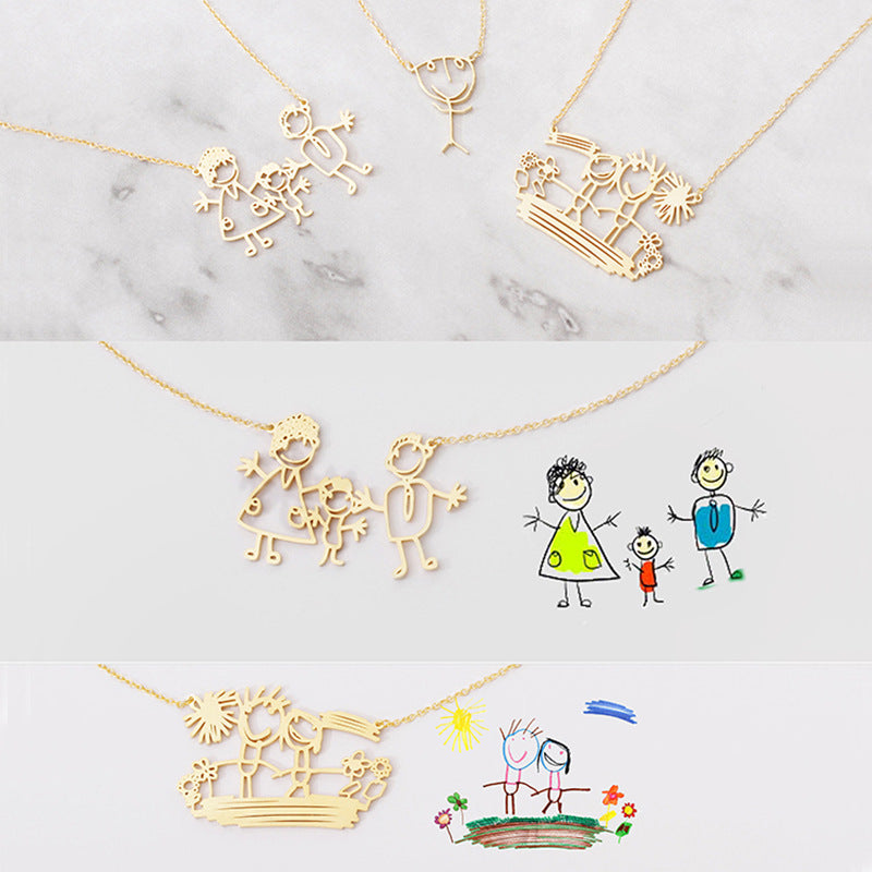 Personalized Kids Drawing Necklace-Perfect Personalized Gift for Mom/Dad