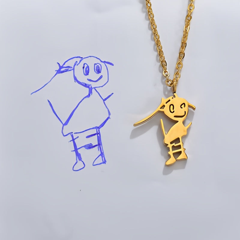 Personalized Kids Drawing Necklace-Perfect Personalized Gift for Mom/Dad