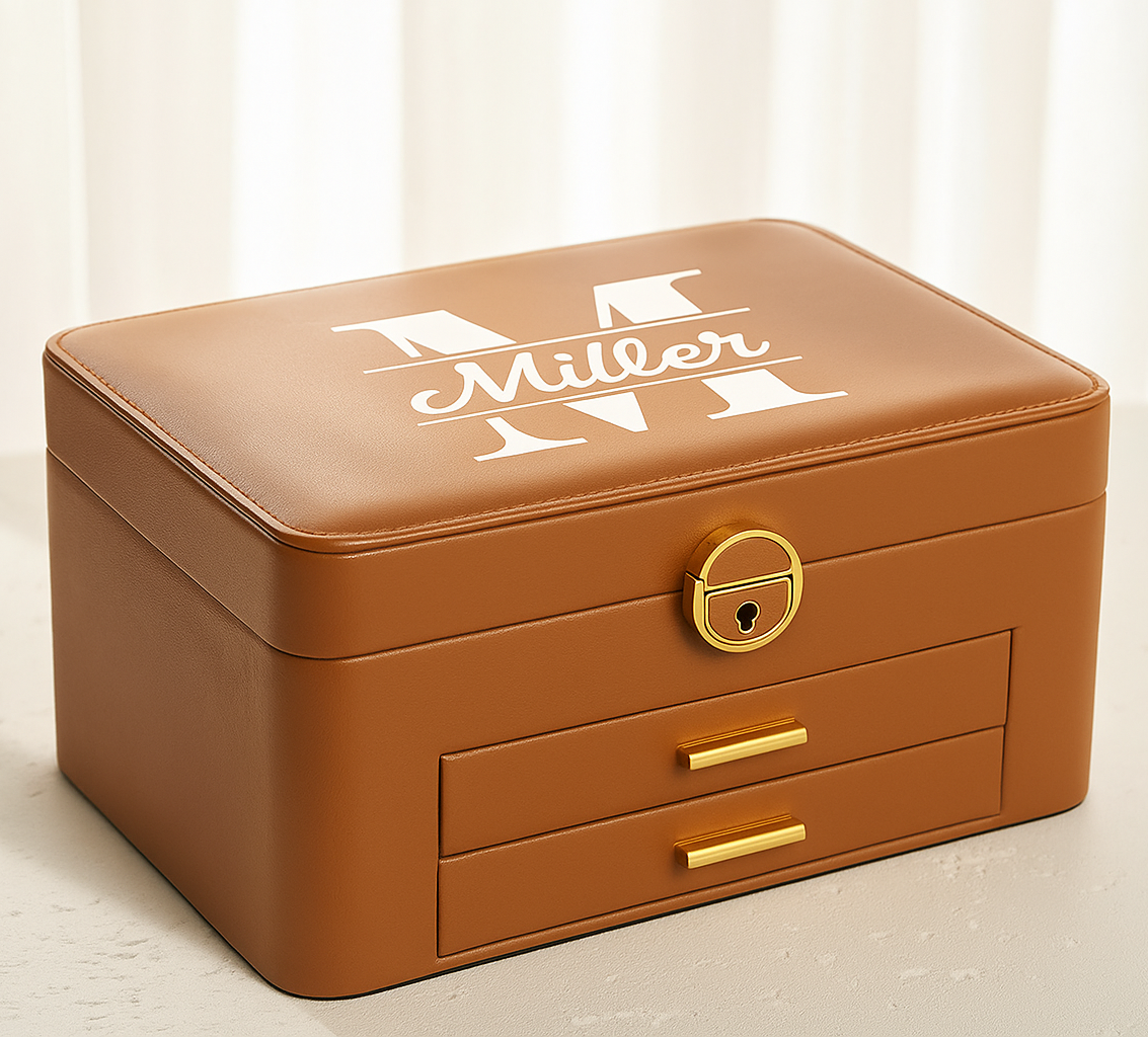Personalized Leather Jewelry Box with Custom Name Printing,Perfect Gift for Women
