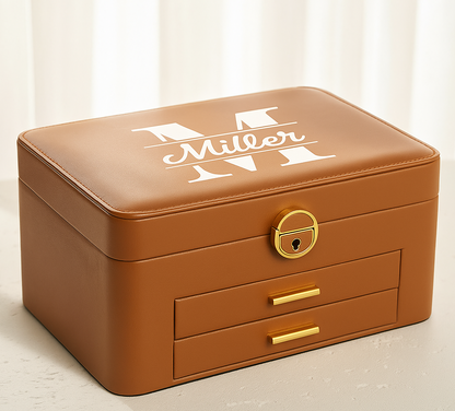 Personalized Leather Jewelry Box with Custom Name Printing,Perfect Gift for Women