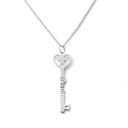 Personalized Name Heart Key Necklace,Gold & Rose Gold Custom Engraved Jewelry