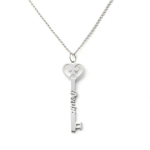 Personalized Name Heart Key Necklace,Gold & Rose Gold Custom Engraved Jewelry