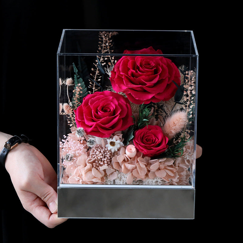 Preserved Rose Box Gift,Romantic Forever Flower Arrangement for Anniversary, Wedding, or Valentine’s Day