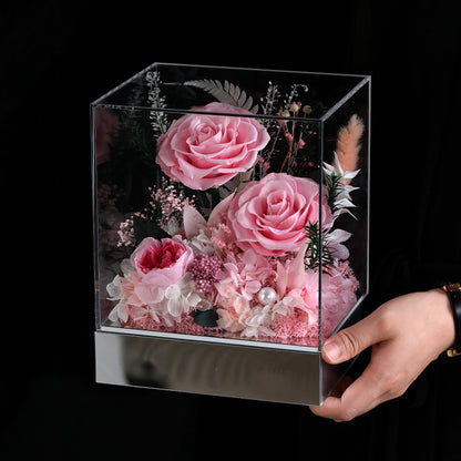 Preserved Rose Box Gift,Romantic Forever Flower Arrangement for Anniversary, Wedding, or Valentine’s Day
