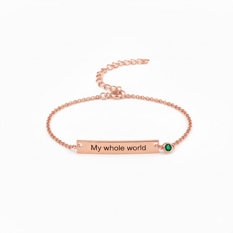 Custom Engraved Bar Bracelet with Birthstone,The Perfect Personalized Gift for Her