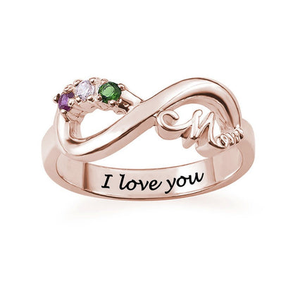 Personalized Sterling Silver Infinity Mothers Rings with  3 Simulated Birthstones Family Rings for Mother Grandmother Custom Christmas Gift for Mother