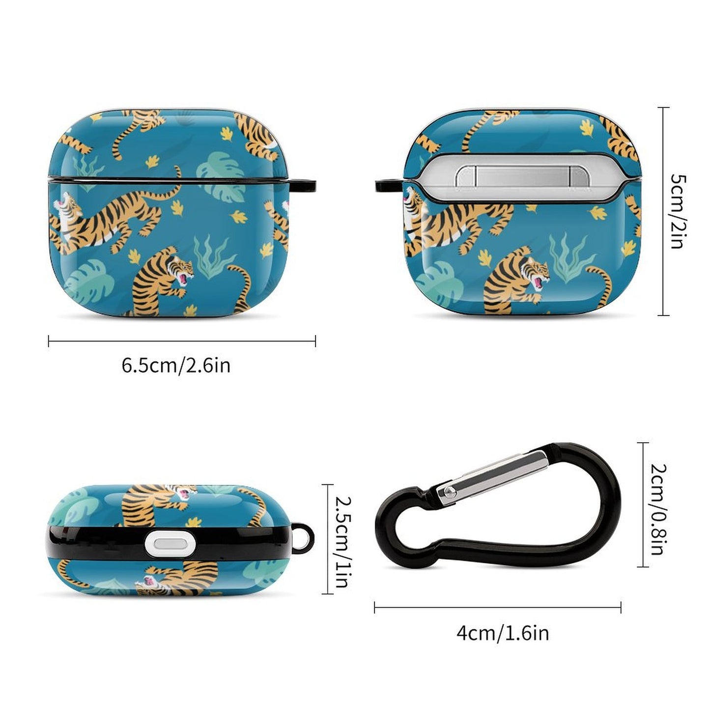 Dimensions of the Custom AirPods 3rd Gen Case Cover and Keychain size.