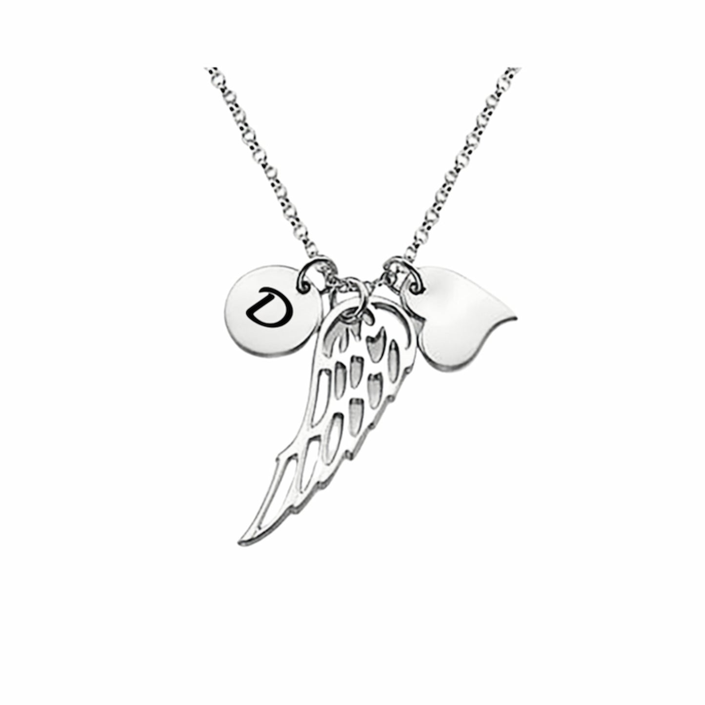 Personalized Angel Wing Necklace, 925 Sterling Silver, Initial D Charm.