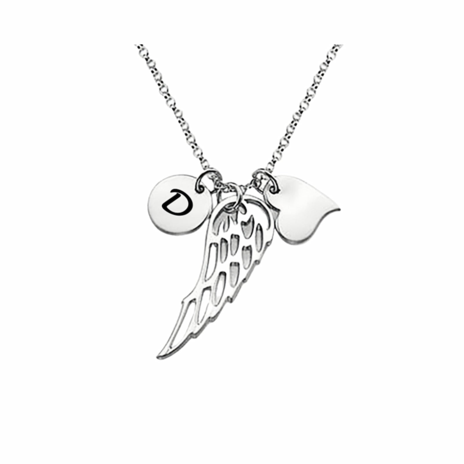 Personalized Angel Wing Necklace, 925 Sterling Silver, Initial D Charm.