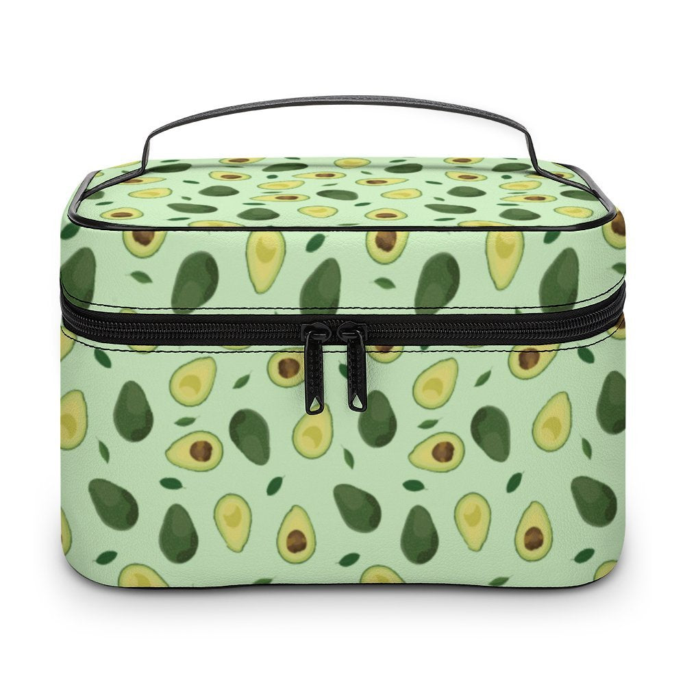 Portable large capacity avocado print makeup bag with handle and zipper