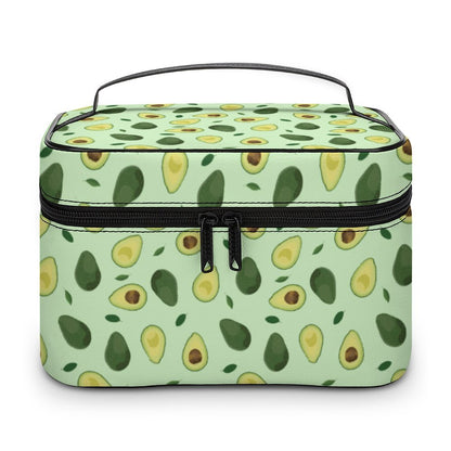 Portable large capacity avocado print makeup bag with handle and zipper