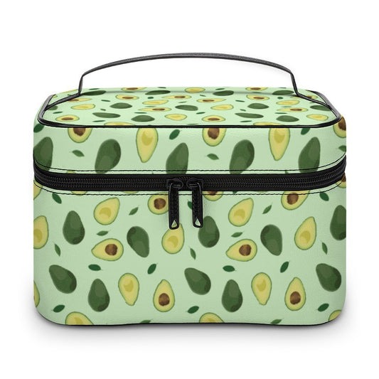 Portable large capacity avocado print makeup bag with handle and zipper