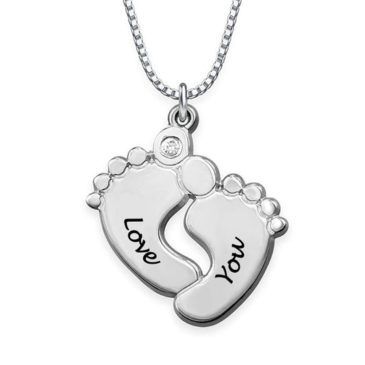 Personalized Mother's Day Gifts for Mom Necklace with Baby Feet Birthstone Necklace for New Mom Engrave Name Necklace