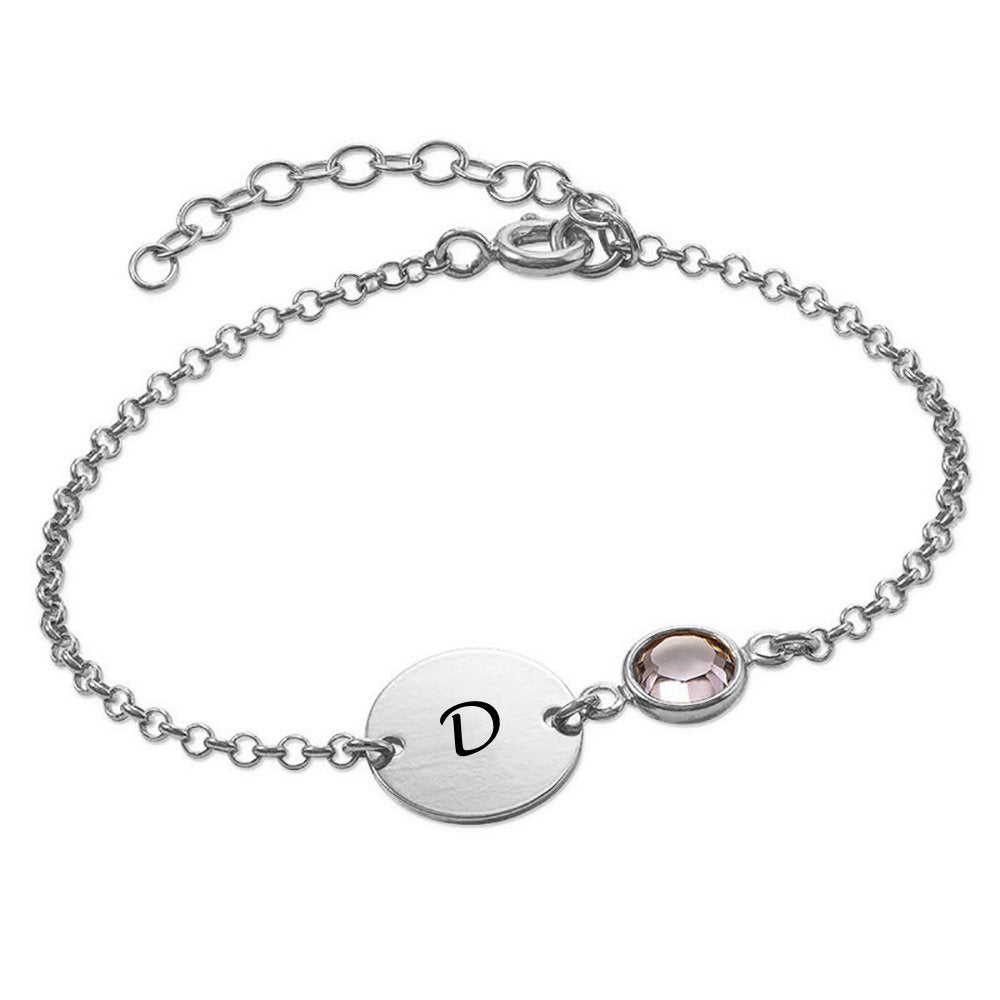 Personalized Initial Charm Bracelet for Women Sterling Silver Coin Disc Engraved Letter Bracelet Personalized Monogram Name Bracelet for Girls