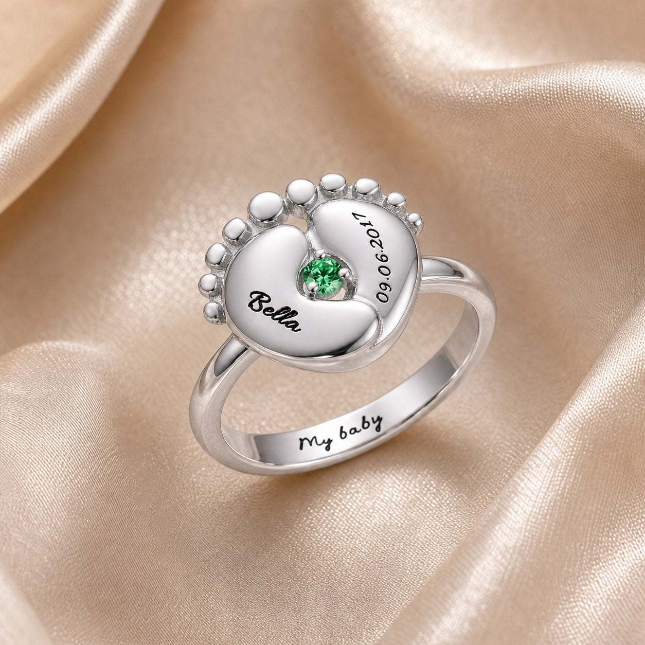 Baby Feet Birthstone Ring detail view custom jewelry