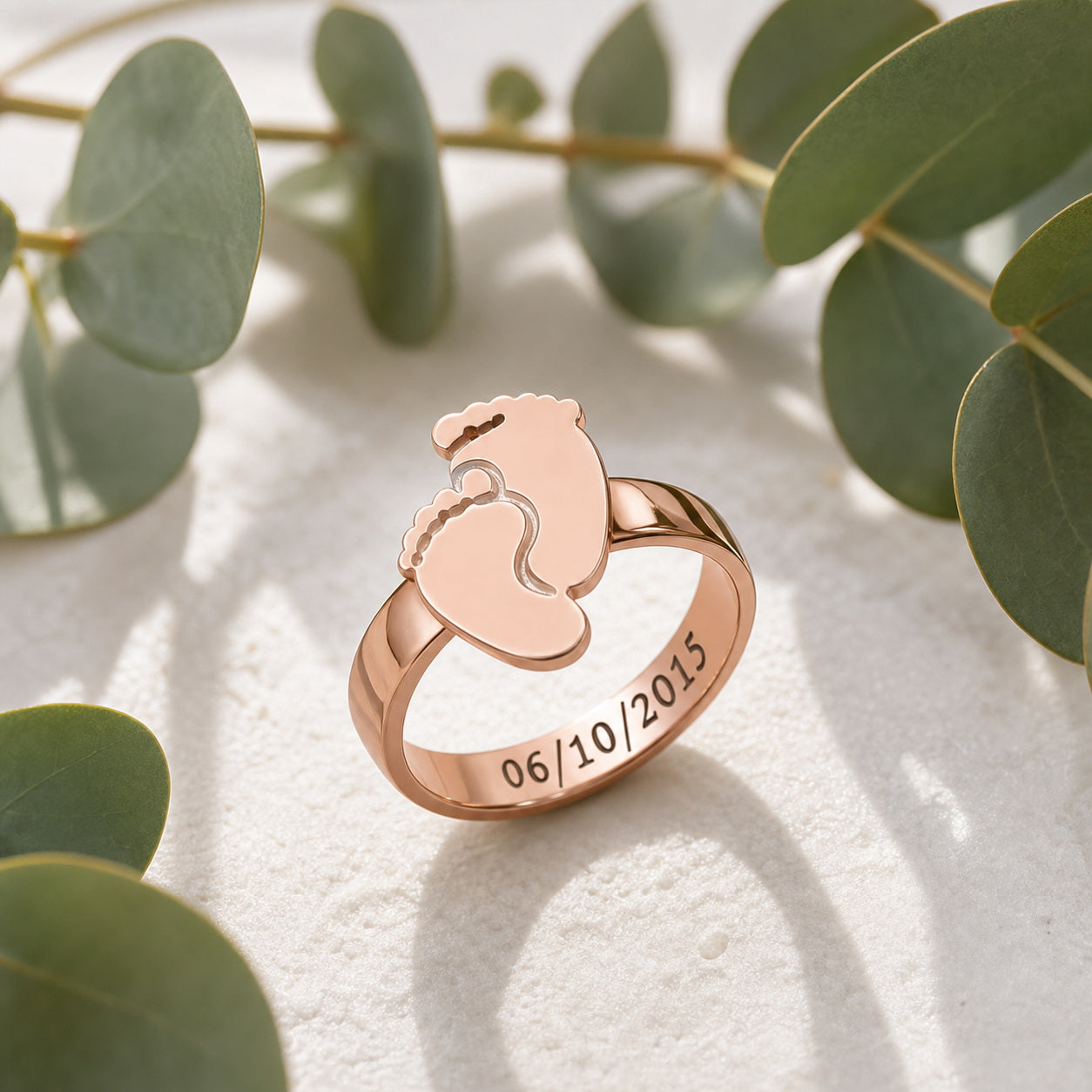 Baby Feet Name Ring detail view custom jewelry