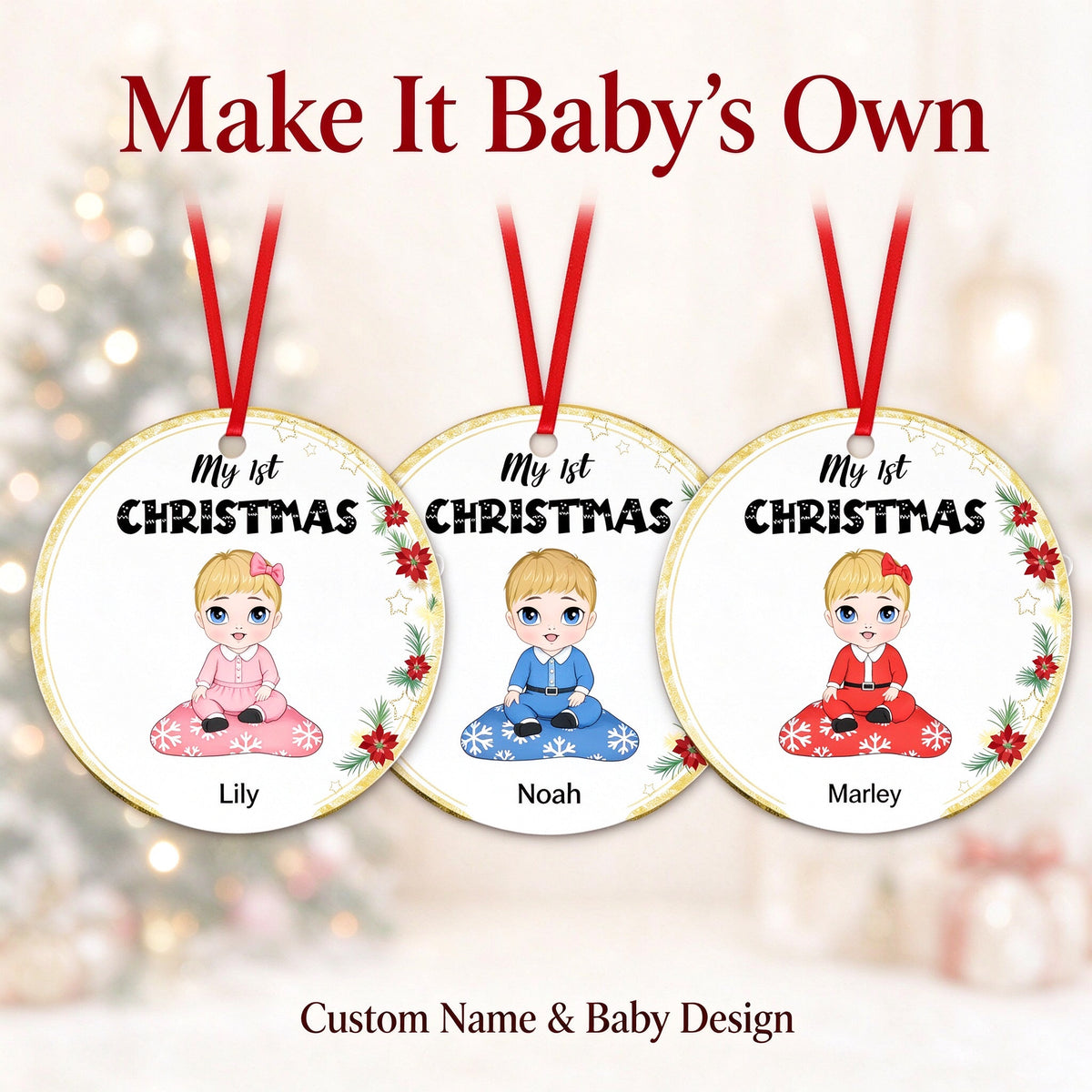 Personalized Baby's First Christmas Ornament with Custom Name - centerpiece display