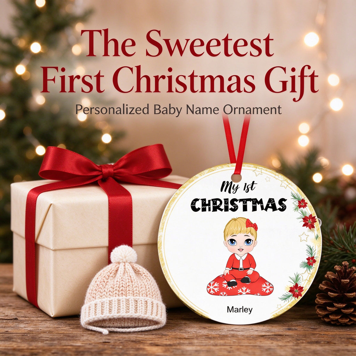 Personalized Baby's First Christmas Ornament with Custom Name - lifestyle scene