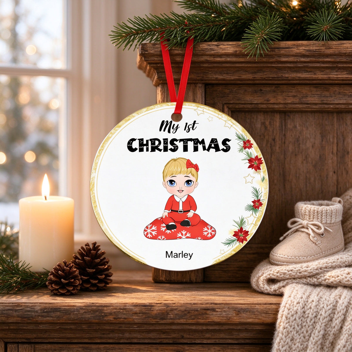 Personalized Baby's First Christmas Ornament with Custom Name - main product view