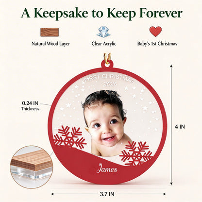 Personalized Baby Photo Christmas Ornament with Name and First Christmas Year - size or option details
