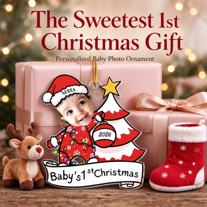 Personalized Baby’s First Christmas Ornament with Photo, Name and Year - home decor display