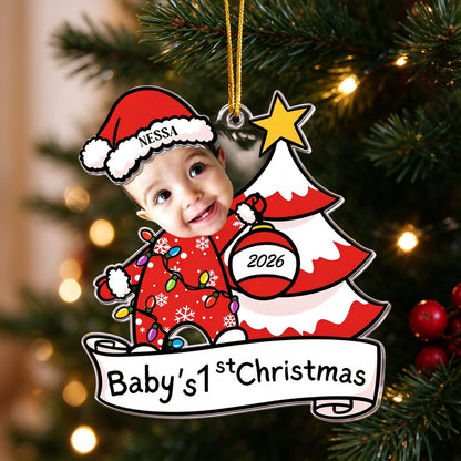 Personalized Baby’s First Christmas Ornament with Photo, Name and Year - Christmas tree or lifestyle scene