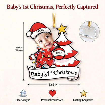Personalized Baby’s First Christmas Ornament with Photo, Name and Year - size or option details