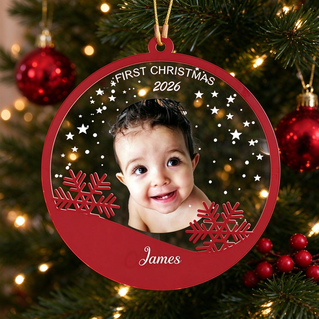 Personalized Baby Photo Christmas Ornament with Name and First Christmas Year - home decor display
