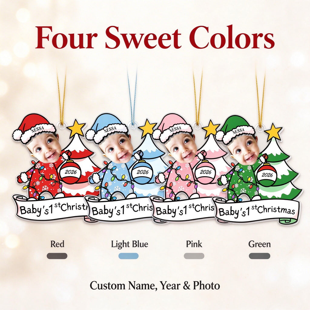 Personalized Baby’s First Christmas Ornament with Photo, Name and Year - gift presentation