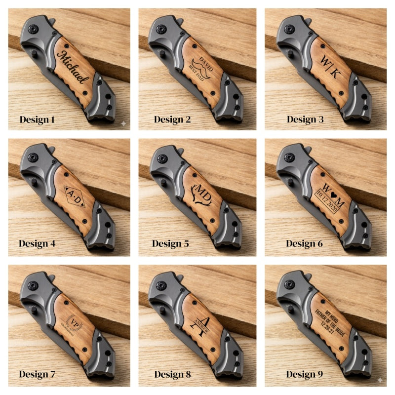 Best Custom Gift for Men: Personalized wood-handle pocket knife.