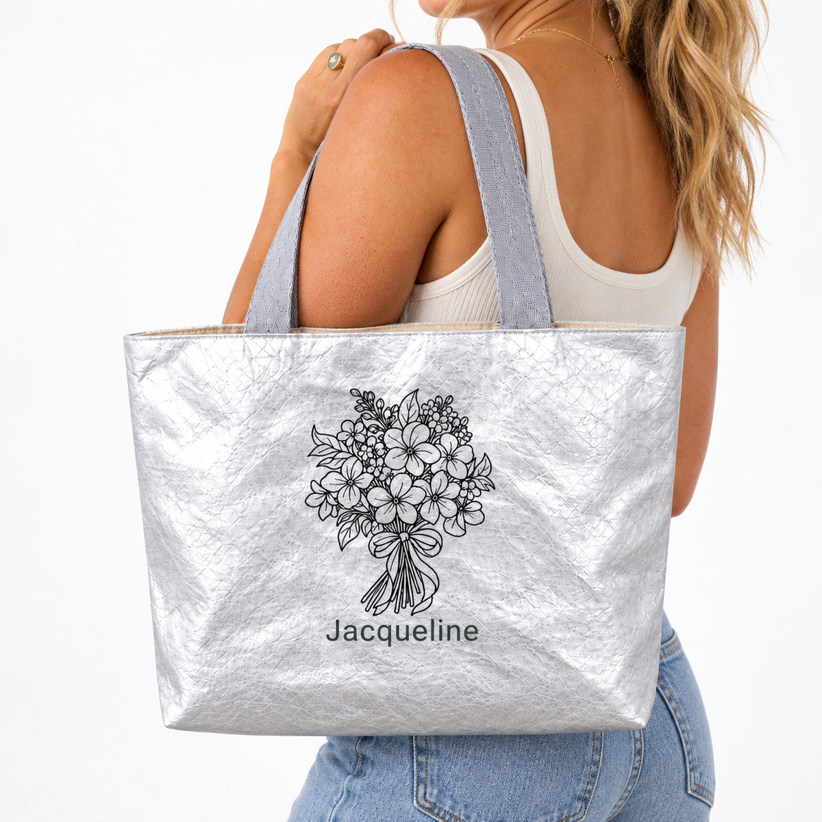 Personalized Birth Flower Tote Bag with Custom Name, Minimal Floral Gift for Women, Mom, Birthday & Everyday Use