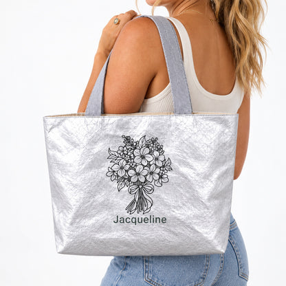 Personalized Birth Flower Tote Bag with Custom Name, Minimal Floral Gift for Women, Mom, Birthday & Everyday Use