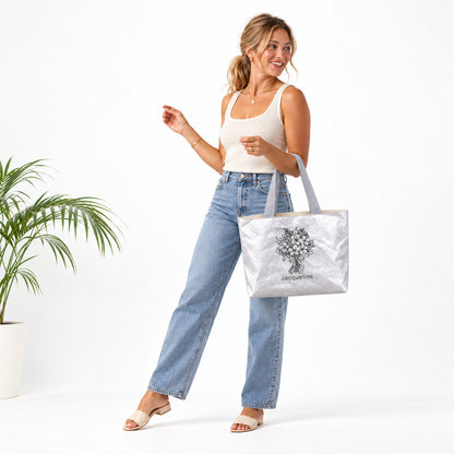Personalized Birth Flower Tote Bag with Custom Name, Minimal Floral Gift for Women, Mom, Birthday & Everyday Use