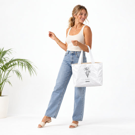 Personalized Split Initials Tote Bag with Vertical Name - material or size detail view