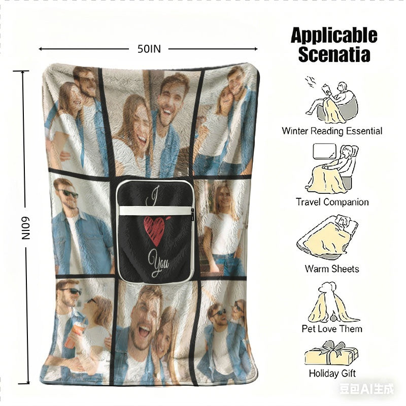 I Love You Gifts for Couple, Custom 2-in-1 Foldable Pillow and Blanket with Photos,Valentines Gifts for Wife