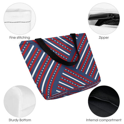 Personalized Tote Bag details: fine stitching, sturdy bottom, internal compartment, zipper.
