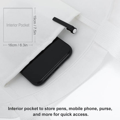 Canvas Tote Bag interior pocket with phone/pen; dimensions of the practical internal pocket.
