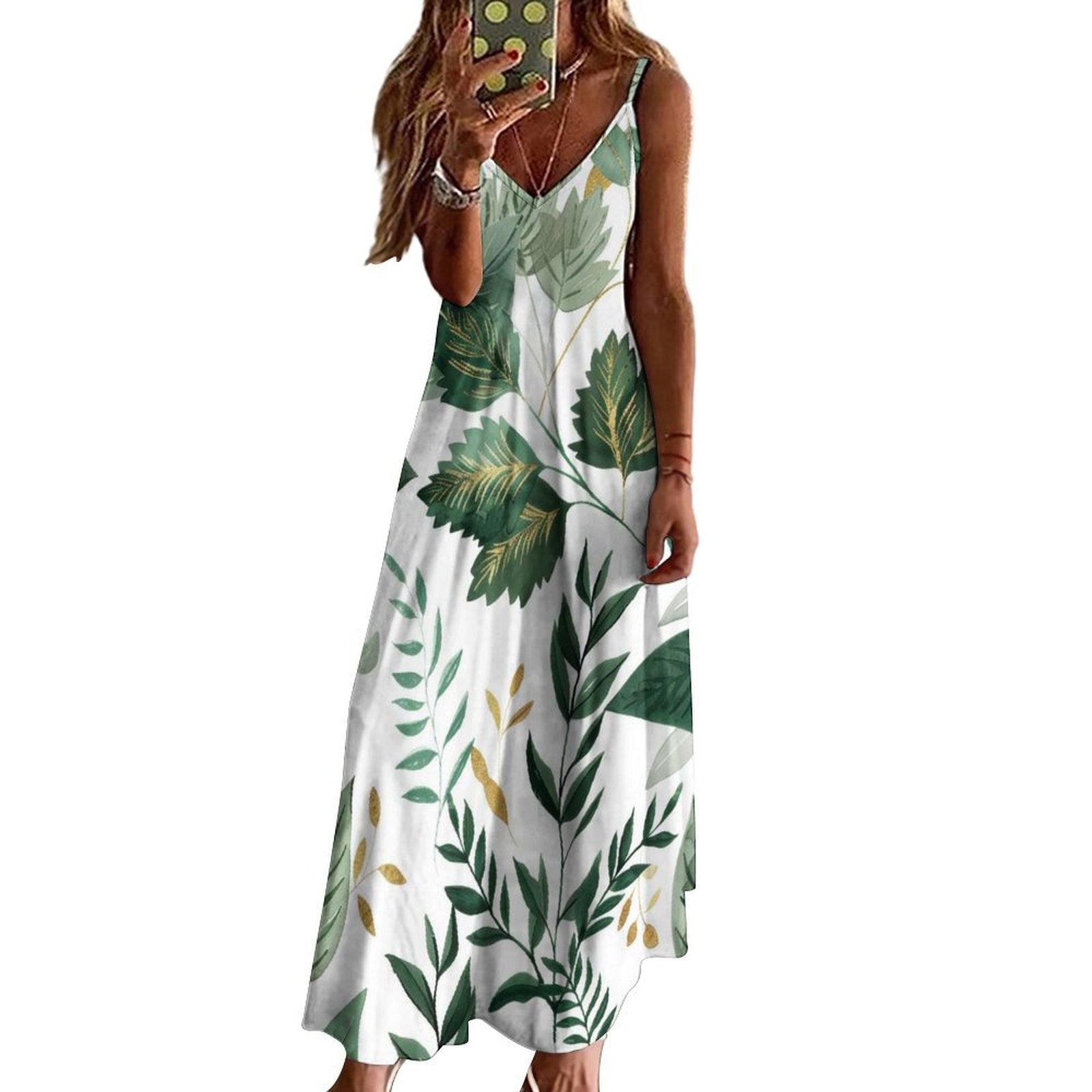 Sleeveless Long Dress, V-neck, Casual Summer Outfit.