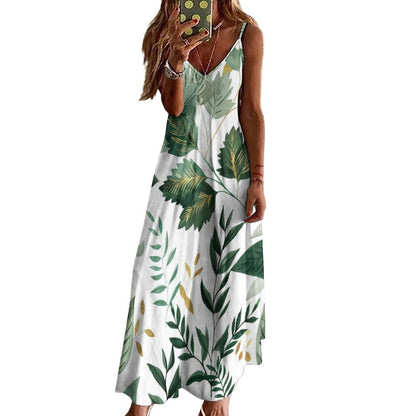 Sleeveless Long Dress, V-neck, Casual Summer Outfit.