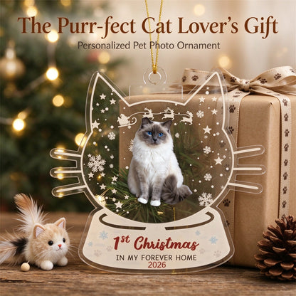 Personalized Cat Photo Christmas Ornament with Name, First Christmas Gift - home decor display