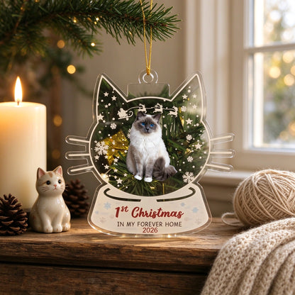 Personalized Cat Photo Christmas Ornament with Name, First Christmas Gift - Christmas tree or lifestyle scene